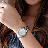 Buy Shop Michael Kors Liliane Three Hand Mother of Pearl White Dial Silver Steel Strap Watch For Women - MK4556 USA Online