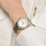 Buy Shop Michael Kors Liliane Three Hand Mother of Pearl White Dial Silver Steel Strap Watch For Women - MK4556 USA Online