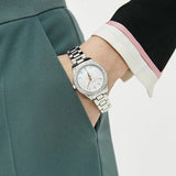 Buy Shop Michael Kors Liliane Three Hand Mother of Pearl White Dial Silver Steel Strap Watch For Women - MK4556 USA Online