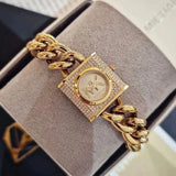 Buy Shop Michael Kors Chain Lock Pave Gold Dial Gold Steel Strap Watch For Women - MK4711 USA Online