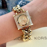 Buy Shop Michael Kors Chain Lock Pave Gold Dial Gold Steel Strap Watch For Women - MK4711 USA Online