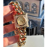 Buy Shop Michael Kors Chain Lock Pave Gold Dial Gold Steel Strap Watch For Women - MK4711 USA Online