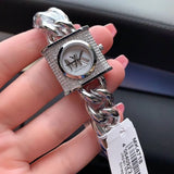 Buy Shop Michael Kors Chain Lock Pave Silver Dial Silver Steel Strap Watch For Women - MK4718 USA Online