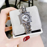 Buy Shop Michael Kors Chain Lock Pave Silver Dial Silver Steel Strap Watch For Women - MK4718 USA Online