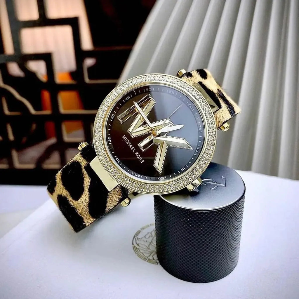 Buy Shop Michael Kors Parker Black Dial Cheetah Print Brown Leather Strap Watch For Women - MK4723 USA Online
