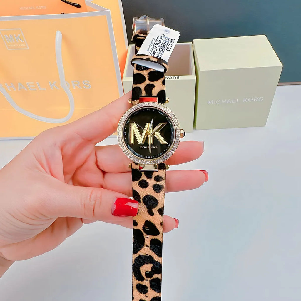 Buy Shop Michael Kors Parker Black Dial Cheetah Print Brown Leather Strap Watch For Women - MK4723 USA Online