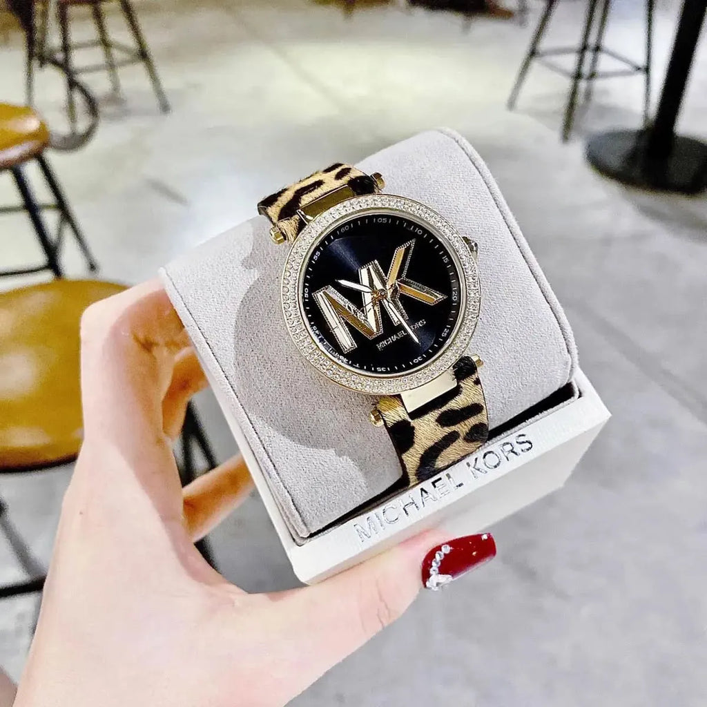 Buy Shop Michael Kors Parker Black Dial Cheetah Print Brown Leather Strap Watch For Women - MK4723 USA Online