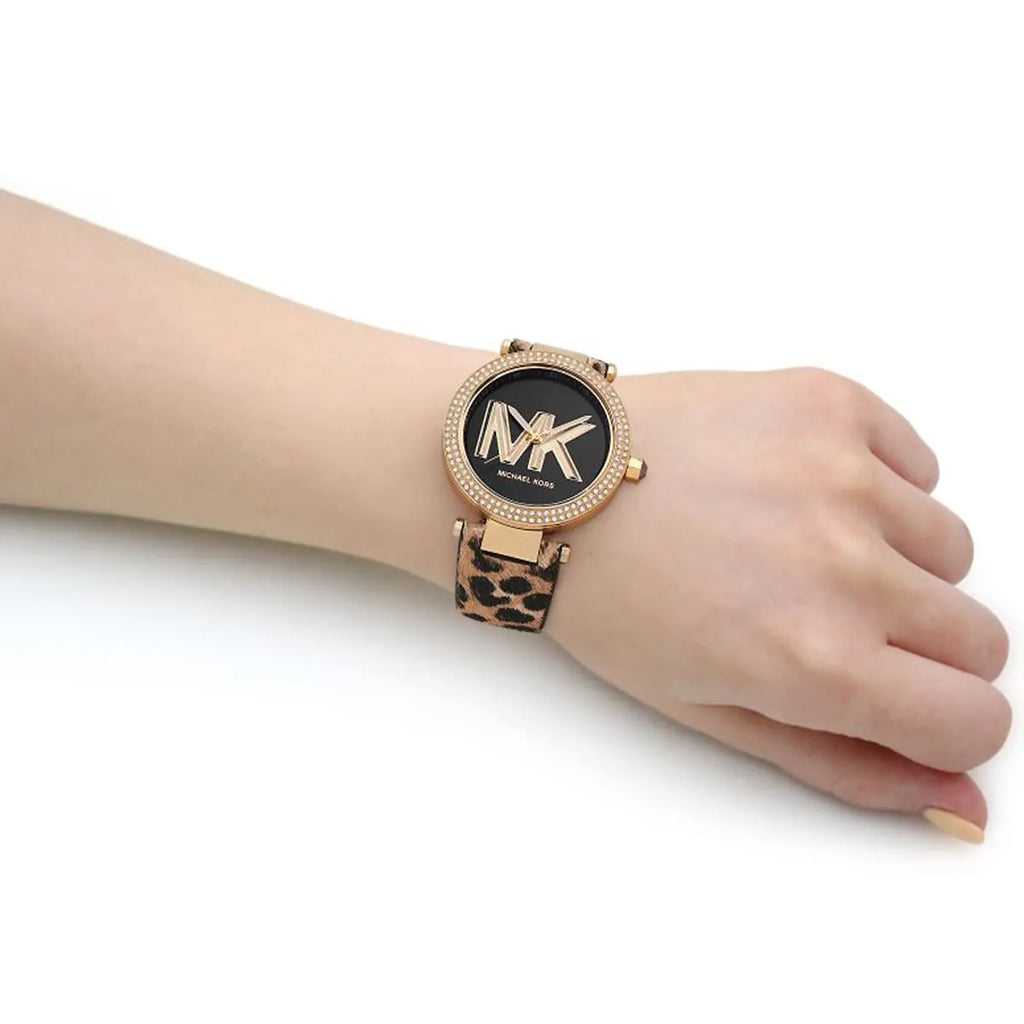 Buy Shop Michael Kors Parker Black Dial Cheetah Print Brown Leather Strap Watch For Women - MK4723 USA Online