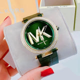 Buy Shop Michael Kors Parker Green Dial Green Leather Strap Watch For Women - MK4724 USA Online