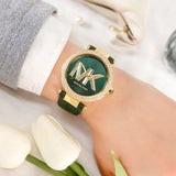 Buy Shop Michael Kors Parker Green Dial Green Leather Strap Watch For Women - MK4724 USA Online
