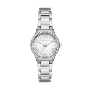 Buy Shop Michael Kors Sage Three-Hand Mother of Pearl White Dial Silver Steel Strap Watch for Women - MK4824 USA Online