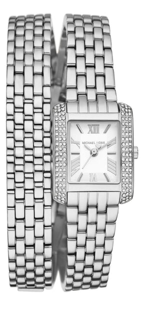 Buy Shop Michael Kors Emery Pave Double Wrap White Dial Silver Steel Strap Watch for Women - MK4834 USA Online