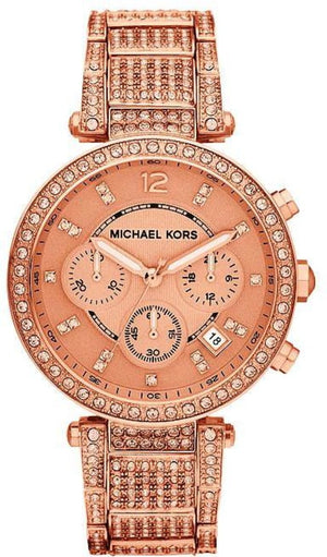 Buy Shop Michael Kors Uptown Glam Parker Chronograph Rose Gold Dial Steel Strap Watch for Women - MK5663 USA Online