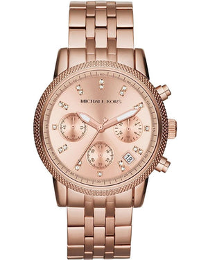 Buy Shop Michael Kors Ritz Chronograph Rose Gold Dial Rose Gold Steel Strap Watch for Women - MK6077 USA Online