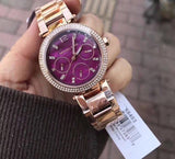 Buy Shop Michael Kors Mini Parker Multi-Function Plum Mother of Pearl Dial Rose Gold Steel Strap Watch For Women - MK6403 USA Online