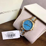 Buy Shop Michael Kors Petite Runway Mercer Blue Dial Gold Steel Strap Watch For Women - MK6673 USA Online