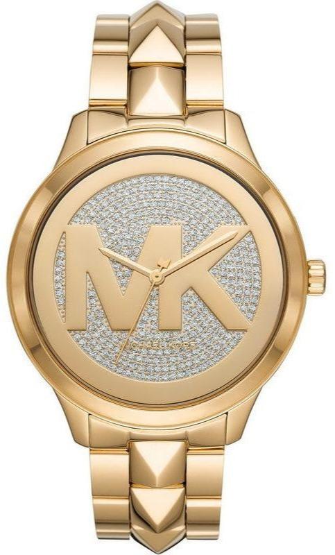 Buy Shop Michael Kors Runway Mercer Crystals Gold Dial Gold Steel Strap Watch For Women - MK6714 USA Online