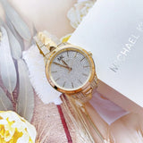 Buy Shop Michael Kors Runway Mercer Crystals Silver Dial Gold Steel Strap Watch For Women - MK6715 USA Online