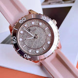 Buy Shop Michael Kors Runway Three Hand Crystal Pave Dial Pink Rubber Strap Watch For Women - MK6854 USA Online
