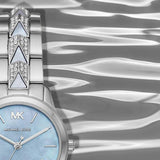 Buy Shop Michael Kors Runway Mercer Quartz Mother of Pearl Blue Dial Silver Steel Strap Watch For Women - MK6857 USA Online