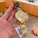 Michael Kors Wren Chronograph Gold Dial Gold Steel Strap Watch for Women - MK6952