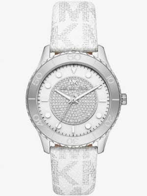 Buy Shop Michael Kors Runway Three Hand White Dial White Leather Strap Watch For Women - MK6998 USA Online
