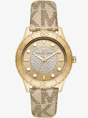 Buy Shop Michael Kors Runway Three Hand Quartz Gold Dial Brown Leather Strap Watch For Women - MK6999 USA Online