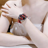 Buy Shop Michael Kors Janelle Three Hand Red Dial Red Rubber Strap Watch For Women - MK7144 USA Online