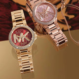 Buy Shop Michael Kors Camille Analog Red Dial Gold Steel Strap Watch For Women - MK7196 USA Online