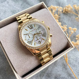 Buy Shop Michael Kors Lexington Mother of Pearl White Dial Gold Steel Strap Watch For Women - MK7241 USA Online