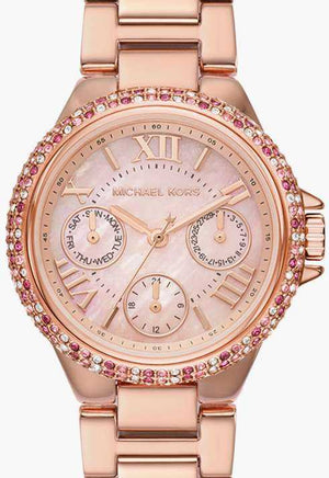 Buy Shop Michael Kors Mini Camille Multifunction Rose Gold Dial Rose Gold Steel Strap Watch For Women - MK7273 USA Online