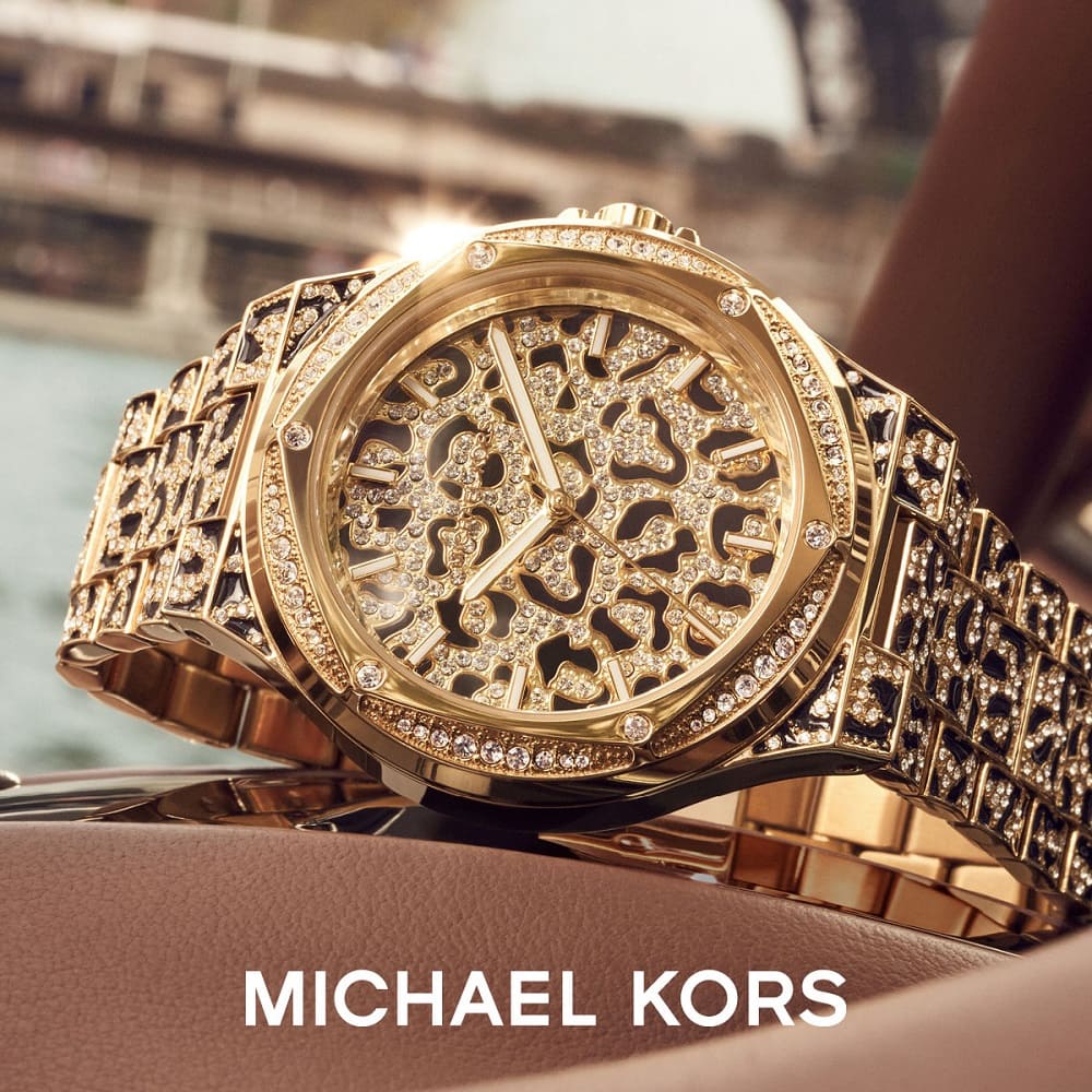 Buy Shop Michael Kors Lennox Three Hand Crystals Gold Dial Two Tone Steel Strap Watch For Women - MK7284 USA Online