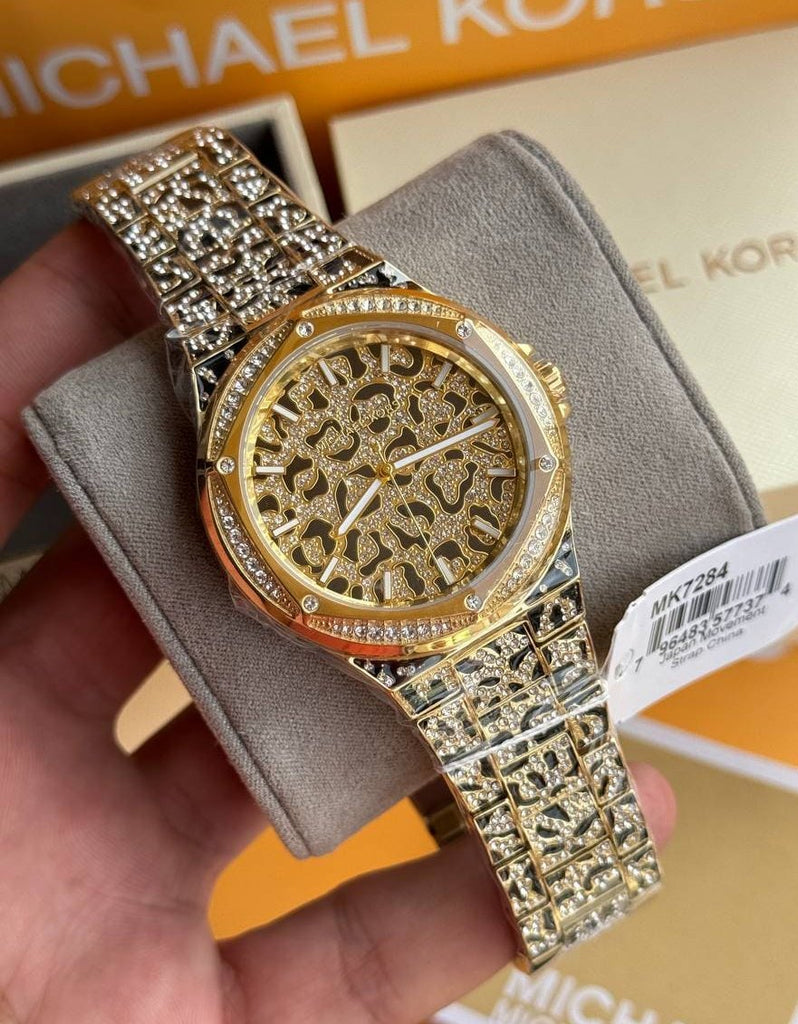 Buy Shop Michael Kors Lennox Three Hand Crystals Gold Dial Two Tone Steel Strap Watch For Women - MK7284 USA Online