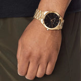 Buy Shop Michael Kors Slim Runway Quartz Black Dial Gold Steel Strap Watch For Men - MK8621 USA Online