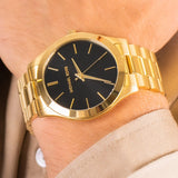 Buy Shop Michael Kors Slim Runway Quartz Black Dial Gold Steel Strap Watch For Men - MK8621 USA Online