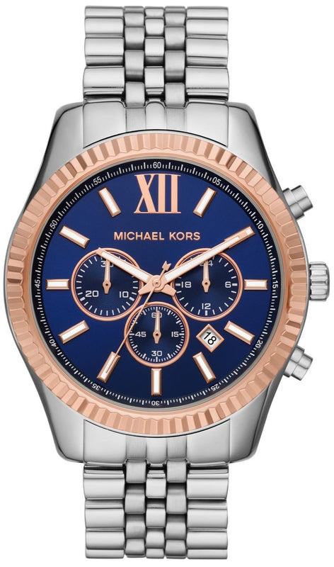 Buy Shop Michael Kors Lexington Chronograph Blue Dial Silver Steel Strap Watch For Men - MK8689 USA Online