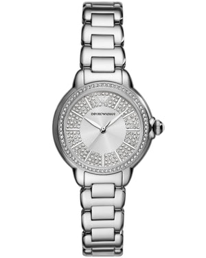 Buy Shop Emporio Armani Mia Three Crystals Silver Dial Silver Steel Strap Watch For Women - AR11632 USA Online