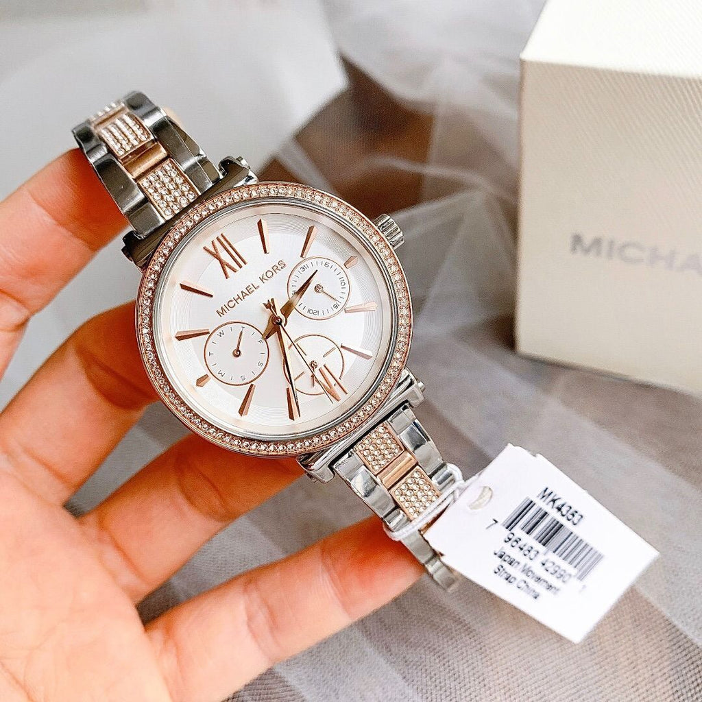 Buy Shop Michael Kors Sofie Chronograph White Dial Two Tone Steel Strap Watch For Women - MK4353 USA Online