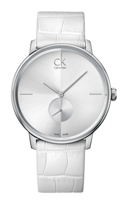 Buy Shop Calvin Klein Accent Silver Dial White Leather Strap Watch for Women - K2Y211K6 USA Online