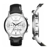 Buy Shop Emporio Armani Classic Chronograph Silver Dial Black Leather Strap Watch For Men - AR2432 USA Online