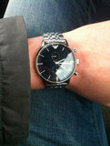 Buy Shop Emporio Armani Gianni Chronograph Black Dial Silver Steel Strap Watch For Men - AR80009 USA Online