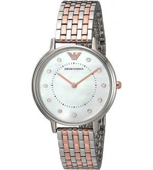 Buy Shop Emporio Armani Gianni T Bar Mother of Pearl Dial Two Tone Steel Strap Watch For Women - AR2508 USA Online