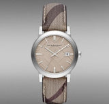 Buy Shop Burberry The City Beige Dial Chequered Brown Leather Strap Watch for Women - BU9029 USA Online