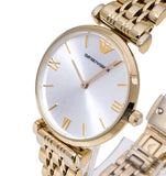 Buy Shop Emporio Armani Gianni T Bar Silver Dial Gold Stainless Steel Strap Watch For Women - AR1877 USA Online