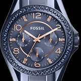 Buy Shop Fossil Riley Quartz Blue Dial Blue Steel Strap Watch for Women - ES4294 USA Online