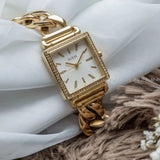 Buy Shop Guess Vanity Diamonds Silver Dial Gold Steel Strap Watch for Women - W1030L2 USA Online