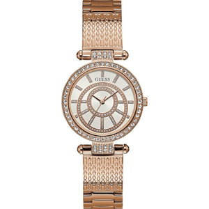 Buy Shop Guess Muse Quartz Silver Dial Rose Gold Steel Strap Watch For Women - W1008L3 USA Online