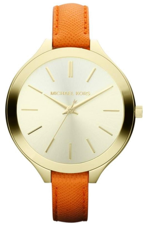 Buy Shop Michael Kors Runway Quartz Gold Dial Orange Leather Strap Watch For Women - MK2275 USA Online