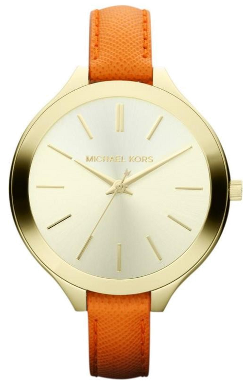 Buy Shop Michael Kors Runway Quartz Gold Dial Orange Leather Strap Watch For Women - MK2275 USA Online