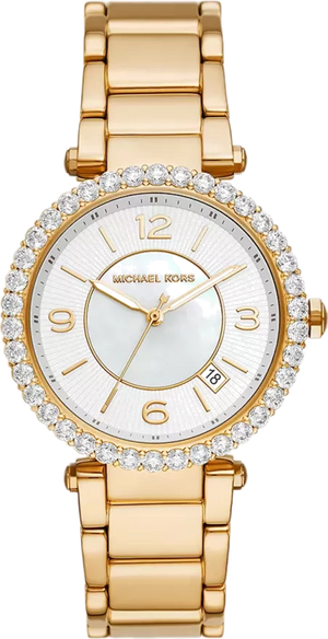 Buy Shop Michael Kors Parker Mother of Pearl White Dial Gold Steel Strap Watch For Women - MK4693 USA Online